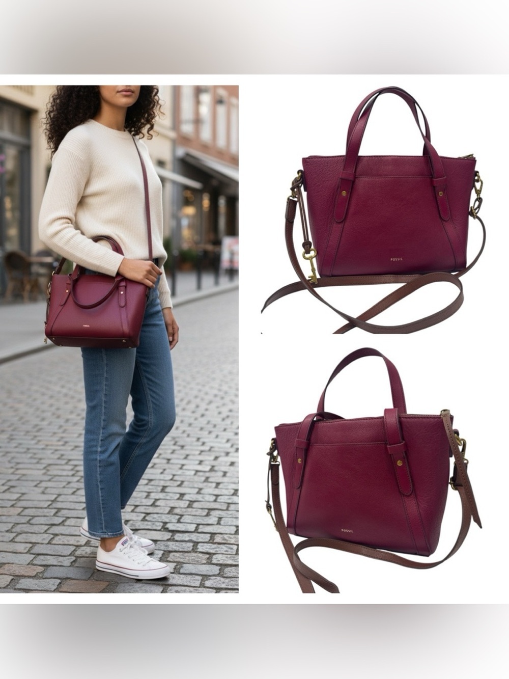Fossil Avondale Magenta Zip Top Small Satchel Leather